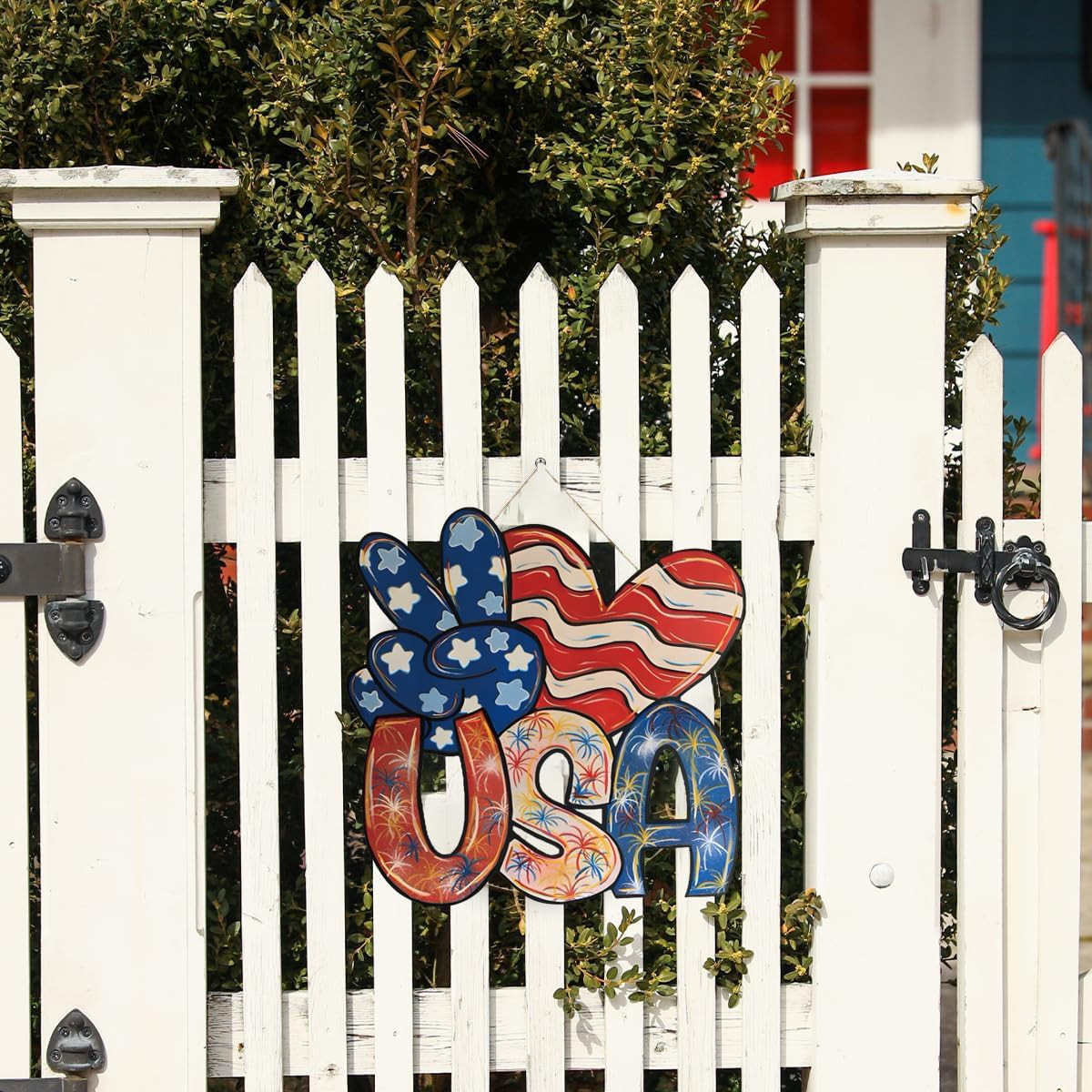 как выглядит 4Th of July Door Wreath Wooden Decorations for Front Door Hanging Sign-Independe фото