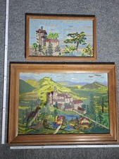2er Set Vintage Gobelin Stickbilder - gerahmt mit Glas 70er Vintage