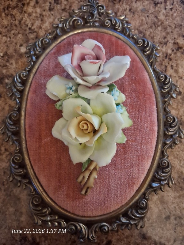 Vintage Floral Porcelain Wall Plaque