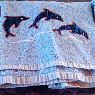 Embroidered Dolphin Hand Towel Blue Cotton Bathroom 48 x 26 in