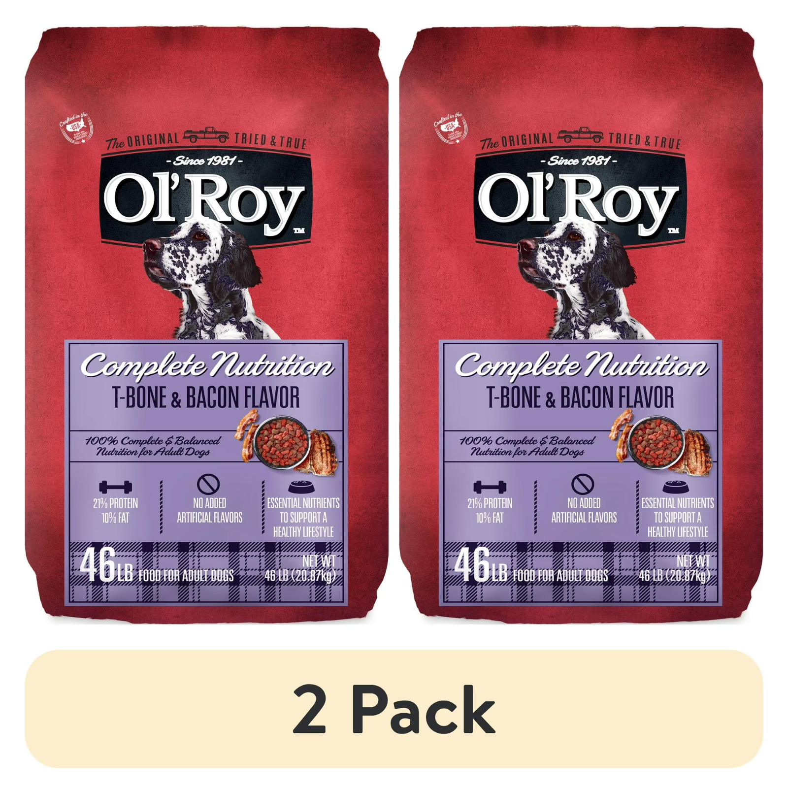 (2 pack) Ol' Roy Complete Nutrition T-Bone & Bacon Flavor Dry Dog Food, 46 Lb