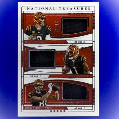 2025 National Treasures Joe Burrow, Ja'marr Chase, & Burton Triple Patch /99 RC