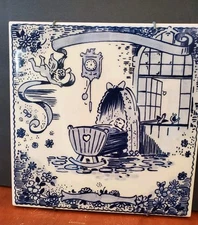 Blauw Delft HandCrafted Tile, 6x6",  Made in W. Germany, Baby in cradle