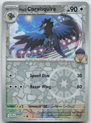 Hop's Corvisquire 134/159 Common Journey Together Pokemon Reverse Holo Near Mint
