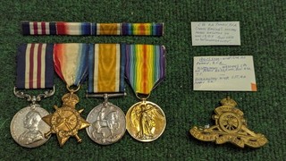 Four medal Set for CPL A. A. Pearce with Hat Badge and Bar WW1 UK Britain