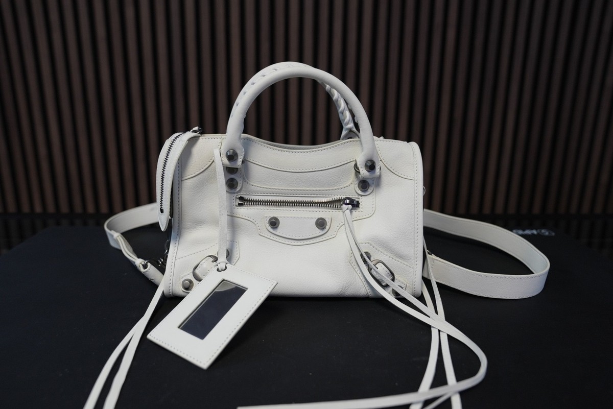 BALENCIAGA Le City Bag Mini Shoulder Handbag White Leather 806395