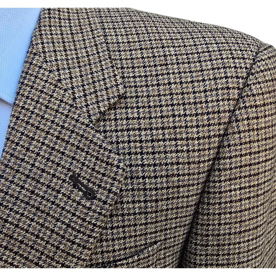 Saks Fifth Avenue Tweed Blazer 42r Wool Cashmere Micro Check Made In Canada - Image 3 of 4
