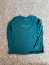 Life Is Good Green Womens Long Sleeve Seasons Cute Shirt Size Medium FLAWS