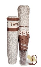 Michael Kors Logo Print Umbrella Vanilla Goldtone Signature Print 35F3GTFN4B New