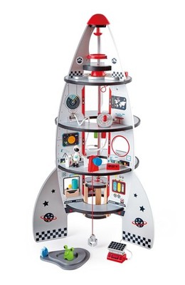 Wooden Toddler Rocket Ship Playset Four Stage Space Shuttle Hape E3021 Spaceship