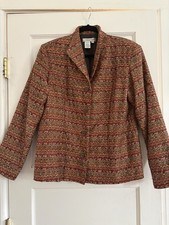 M Fall Jacket Coldwater Creek Women Brown Orange Green Gold Boucle Tweed Blazer