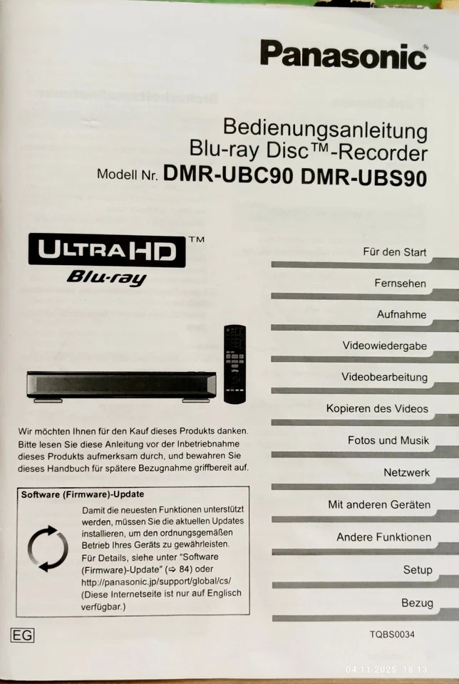 Panasonic DMR-UBC90EGK UHD Blu-ray Player schwarz 2TB Festplatte - Bild 3 von 4