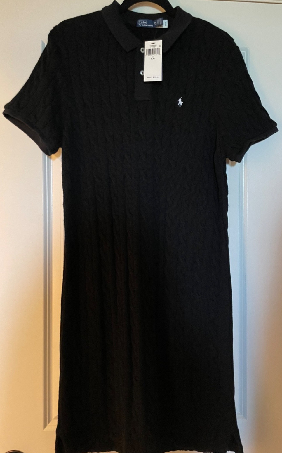 Womens Ralph Lauren Cable Knit Polo Sweater Dress Slim Fit Black Size XXL NWT