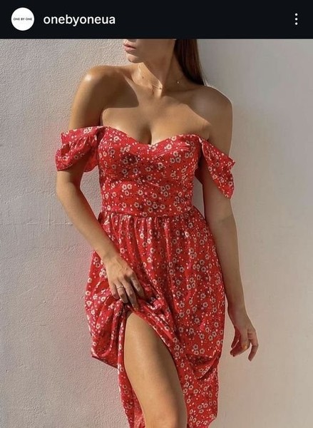 Women One by One Dress Red Silk 36