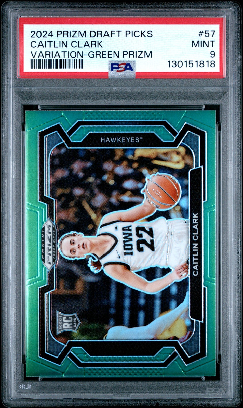 2024 Prizm Draft Picks Caitlin Clark #57 Green Prizm Variation PSA 9 Rookie RC