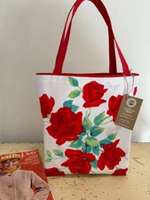 Valentine’s Vintage Wilendur Red Rose Tablecloth Reversible Tote Gift Market Bag