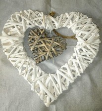 4 Preloved  Wicker Heart  decoratiions. Outer hearts white & inner hearts  grey