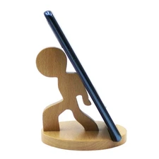 Cute Boy Cell Holder Stand Wooden Smartphone Desk Holder for Mobile Phones An...