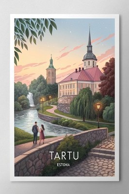 Tartu Estland Vintage-inspiriertes Reiseposter - Baltische Stadt Kunstdruck A1-A4 Poste