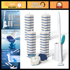 Disposable Toilet Brush Set with 40 Refills, Upgraded Handle Storage Caddy