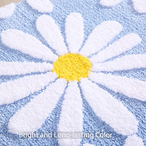 Blaue Badteppiche Niedlich Gänseblümchen Badematte Weiß und Gelb Blumendekor Teppich Nicht - Bild 5 von 6