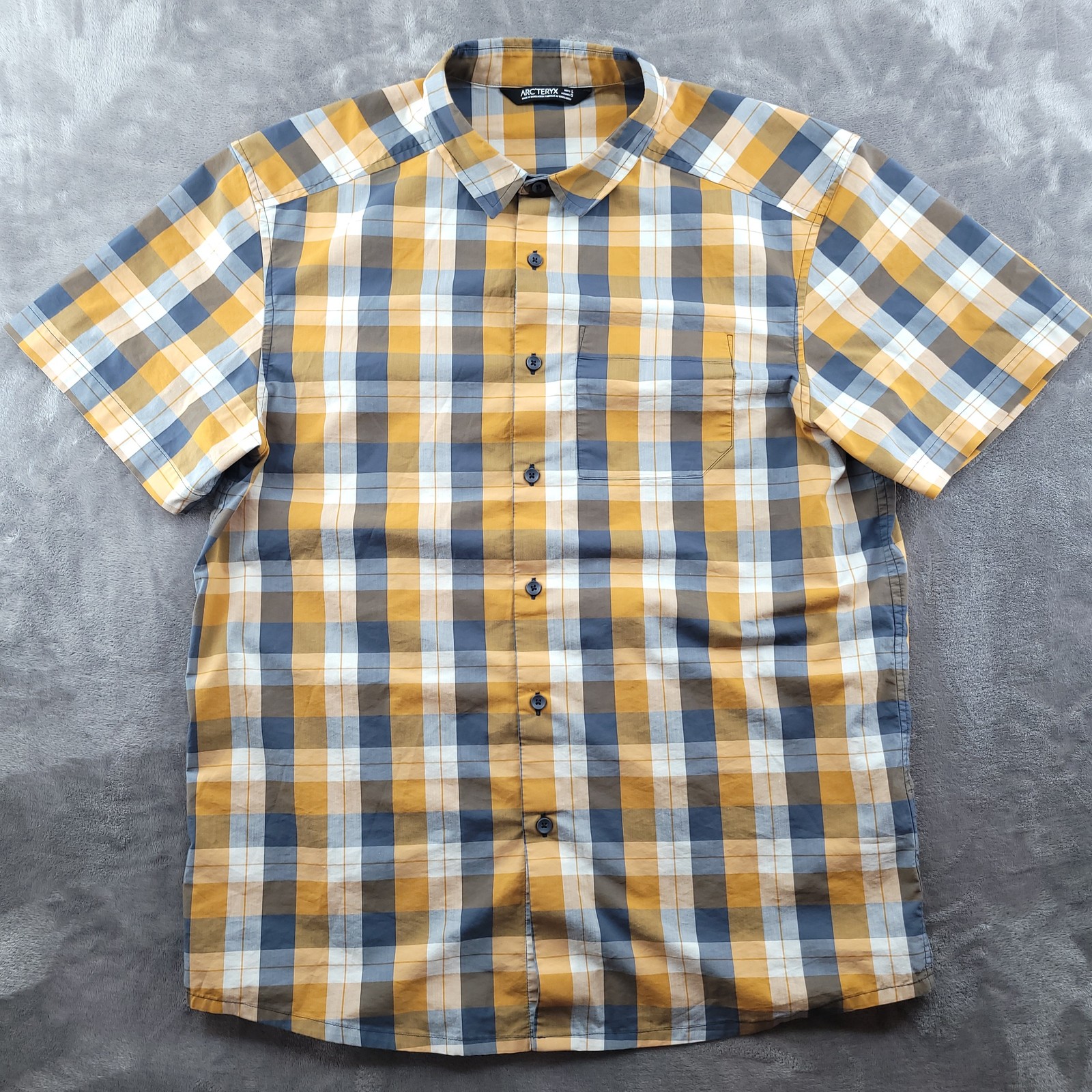 Arc'teryx Camicia Uomo Grande Giallo Blu Plaid Bottoni Manica Corta Outdoor