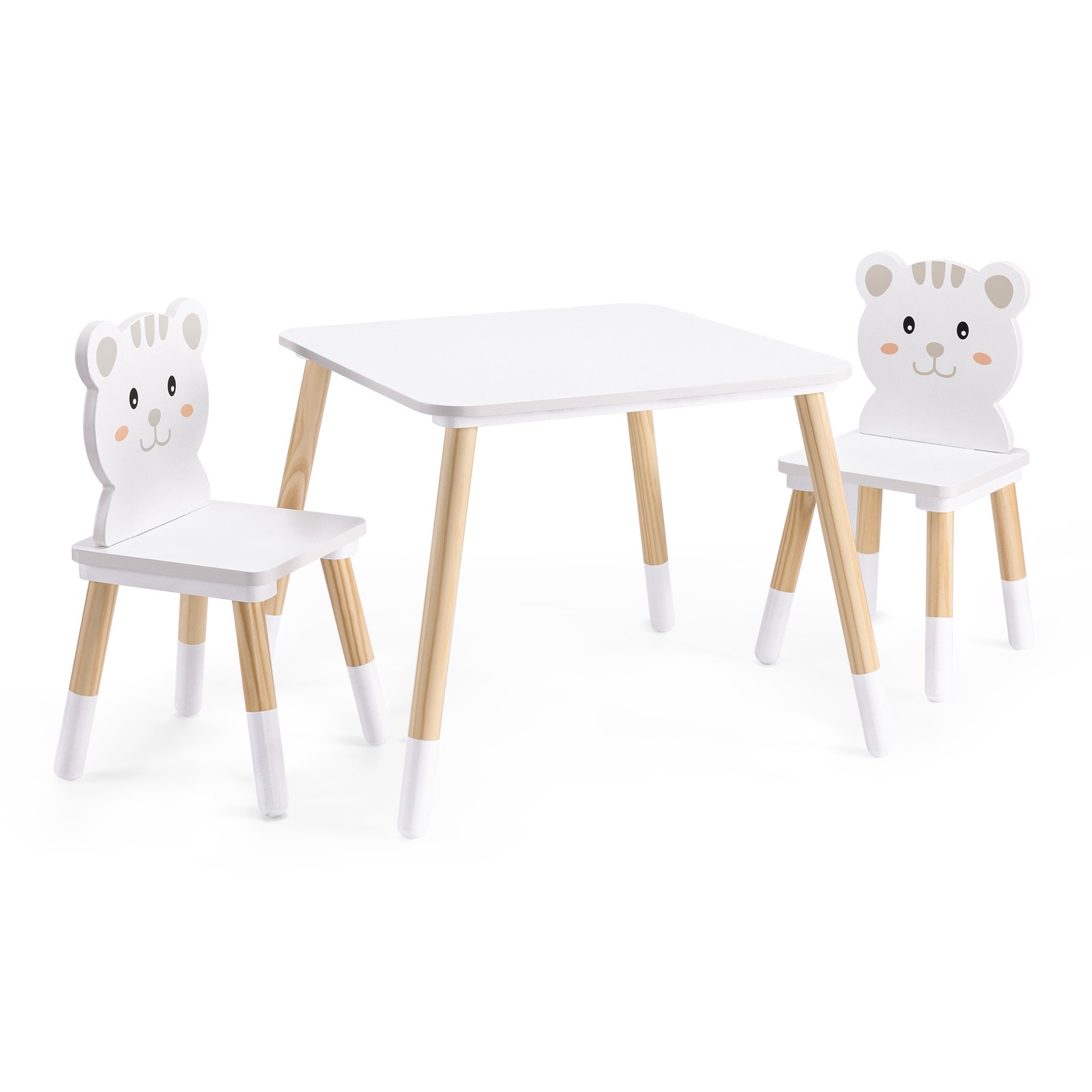 Juego de mesa y silla infantil de madera con diseño de gatos para +3 años