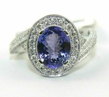 3.00 Ct Oval Cut Natural Tanzanite & Diamond Wedding Ring 14K White Gold