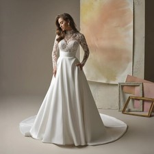 Customized High Neckline Long Sleeves With Jacket Satin A-Line Wedding Dress 