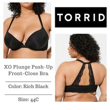 NWT Torrid XO Plunge Push-Up Front-Close Bra - 44C - Rich Black - Lace