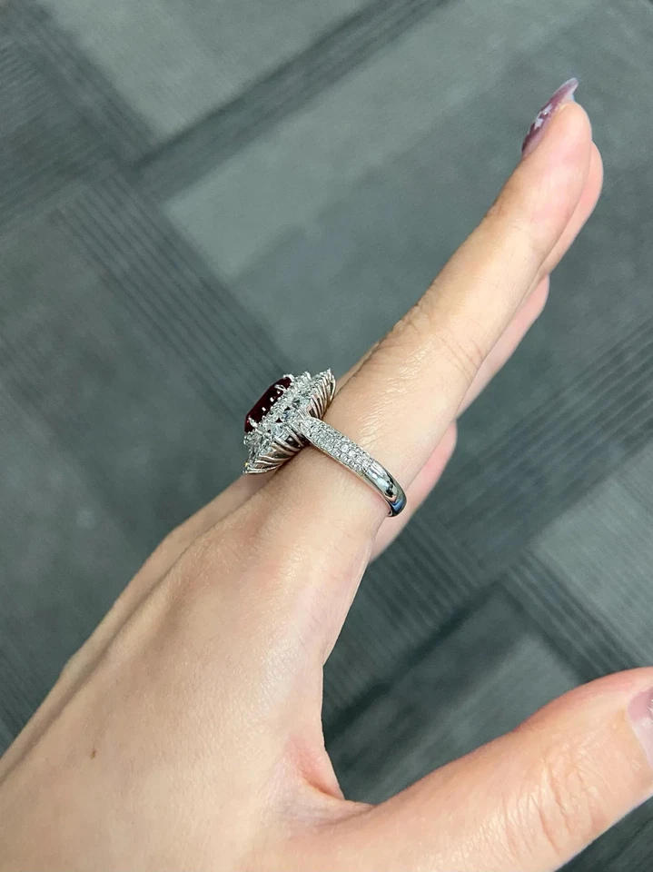 14K Solid White Gold 7.00 CT Real Pear Cut Red Ruby Gemstone Diamond Gift Ring - Image 4 of 4