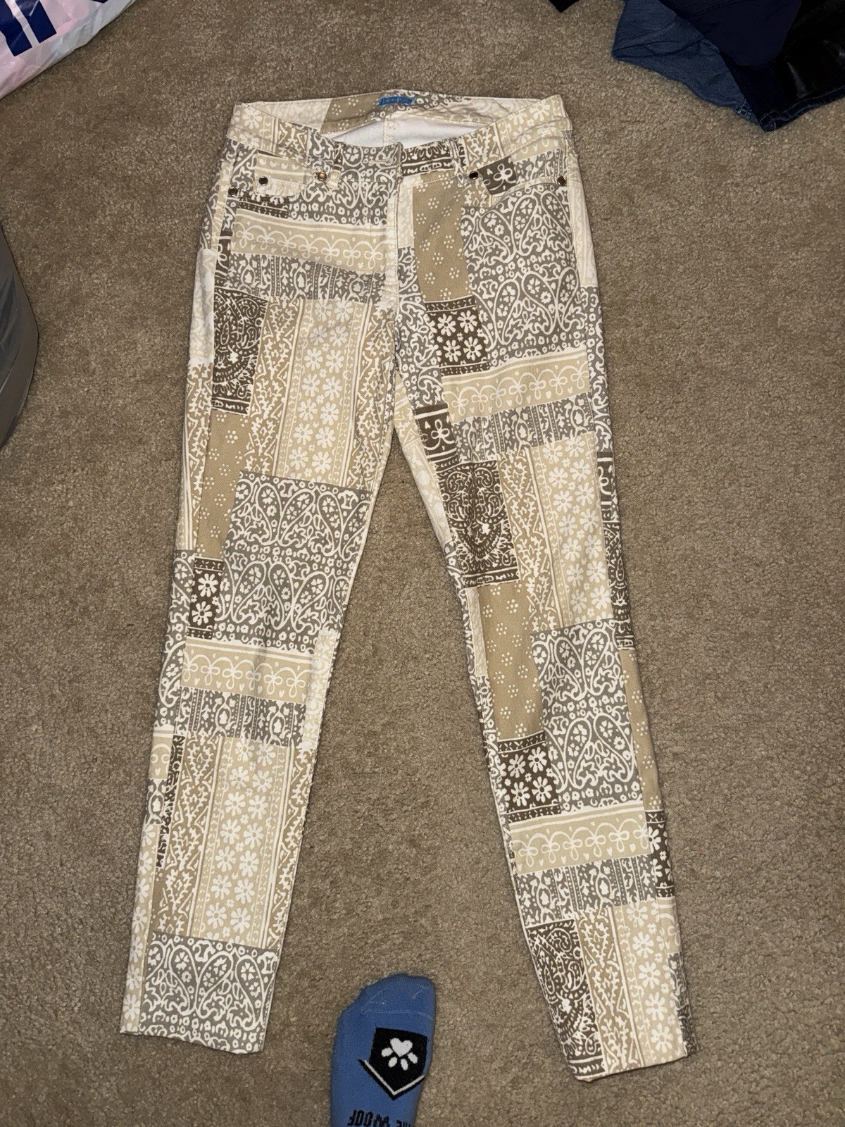 J.McLaughlin Lexi Denim Tan Patchwork Print Jeans… - image 1