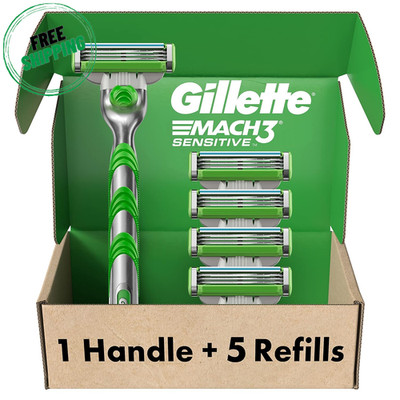 Gillette Mach3 SensitiveRazors for Men, 1 Handle, 5 Blade Refills, SensitiveSkin