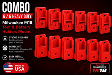 Milwaukee M18 Tool  Battery Holder COMBO 6 6 Wall Mount Set Made in USA