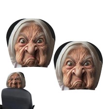 2PCS Funny Old Lady Headrest Covers, Auto Seat Elastic Headrest Protector