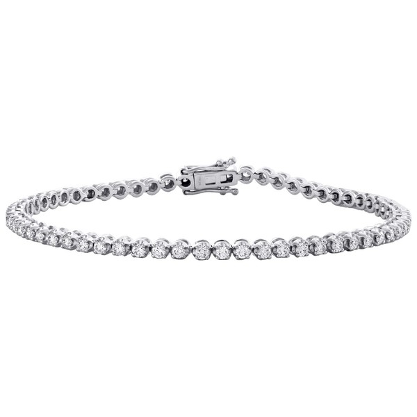 "10K WeißGold Tennisarmband Rund Diamant 3Mm U-Form Krappenfassung 7\" | 2 Ct"-image