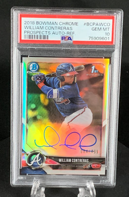 William Contreras 2018 Bowman Chrome Prospects Auto Refr #BCPAWCO PSA 10  # /499