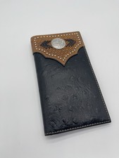 Nocona Black Brown Bifold Men's Wallet Western Studded Silver Concho ID Window
