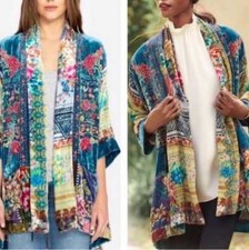 Johnny Was Embroidered Reversible Kimono Jacket Velvet Silk Multicolored Sz L/XL