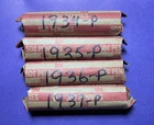 3 Lincoln Wheat Cent Rolls; 1934, 1935, 1936, 1937--All "P" Mint!!  (34567P)