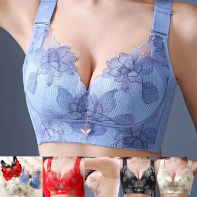 Women Bras Full Coverage Embroidery Lotus Wireless Plus Size Underwear