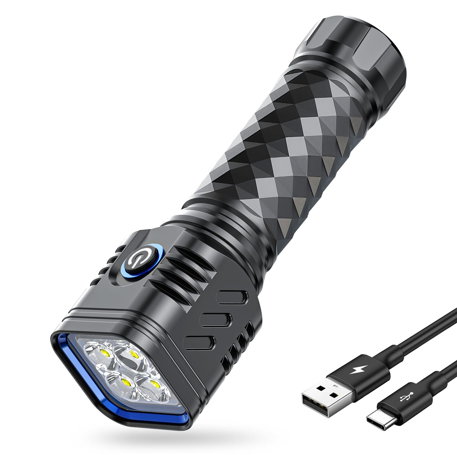 Super Bright 4 LED Rechargeable Flashlight with 3 Modes and High Lumens