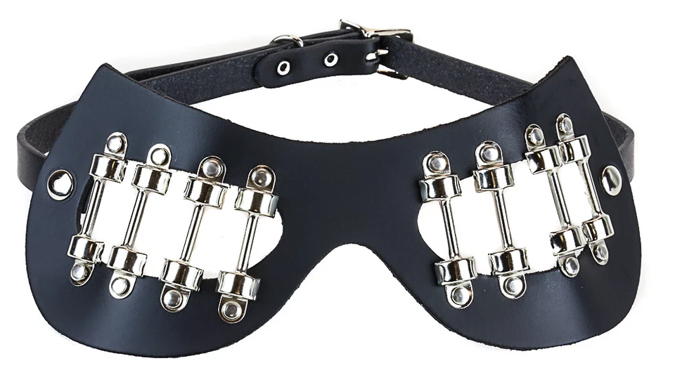 Eye Mask Metal Hardware Genuine Cowhide Leather Masquerade Punk Goth Rave  - Image 2 of 2