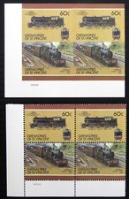 St VINCENT Steam Engine 60c LNER Perf & Imperf Blocks of 4 CT319