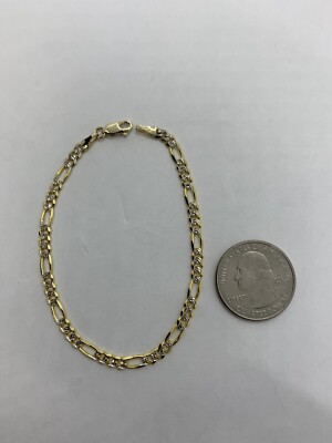 14K massives Gold Diamantschliff 3 mm Figaro Gliederarmband Damen 7'' & 7,5''