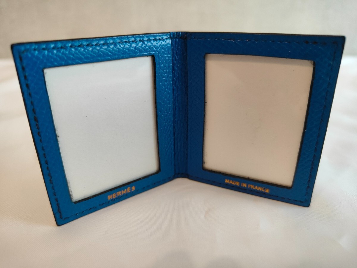 Hermes Mini Photo Picture Case Stand Leather Blue Vintage