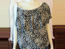 CHAPS PLUS WOMANS 3X HAZY NIGHT BLACK/WHITE ONE SHOULDER DRESS/CASUAL TOP NWT