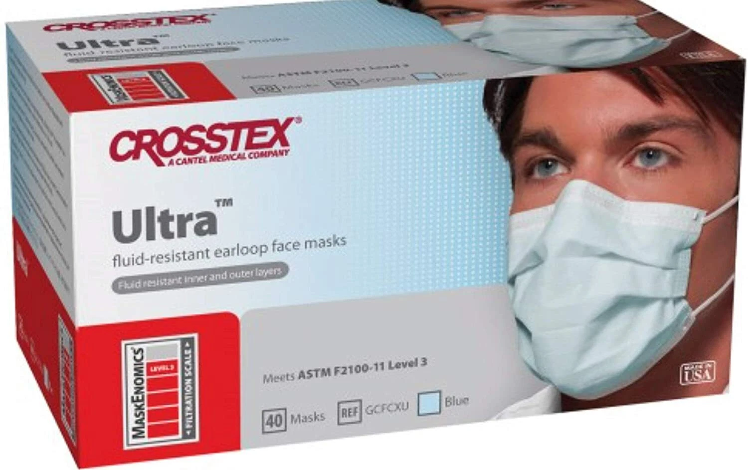 Crosstex GCFCXU Ultra Earloop ASTM Level 3 Face Masks Fluid Resistant Blue 40/Bx
Opens in a new wind
