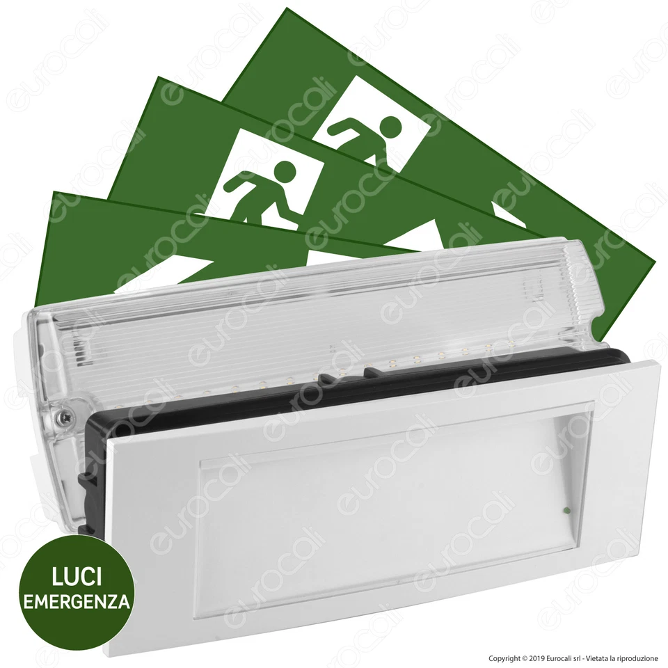 EUROCALI Lampada LED luce di EMERGENZA Anti Black Out 5 ore 3,8W IP20 DA Incasso e Parete