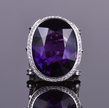 Gorgeous 18.68CT Deep Purple Amethyst Accented By 1.95CT Sparkling CZ Ring
